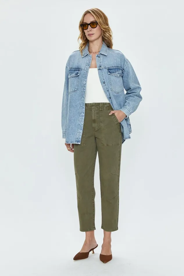 Pistola Denim Pamela High Rise Straight Trouser 8211 Dark Olive Women Pants