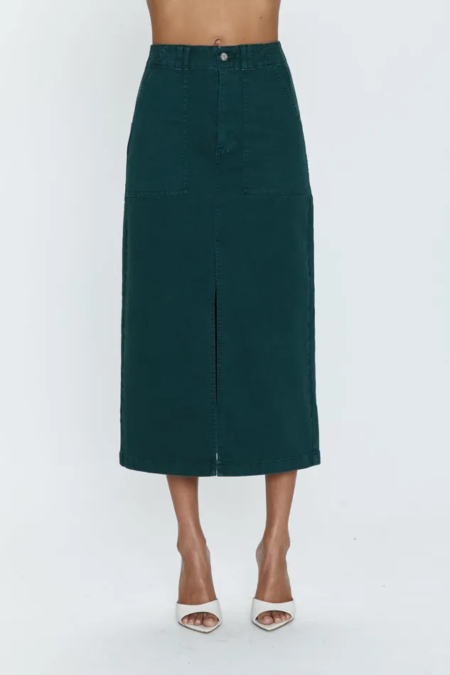 Pistola Denim Pamela Skirt Utility Midi Skirt 8211 Pine Women Shorts and Skirts