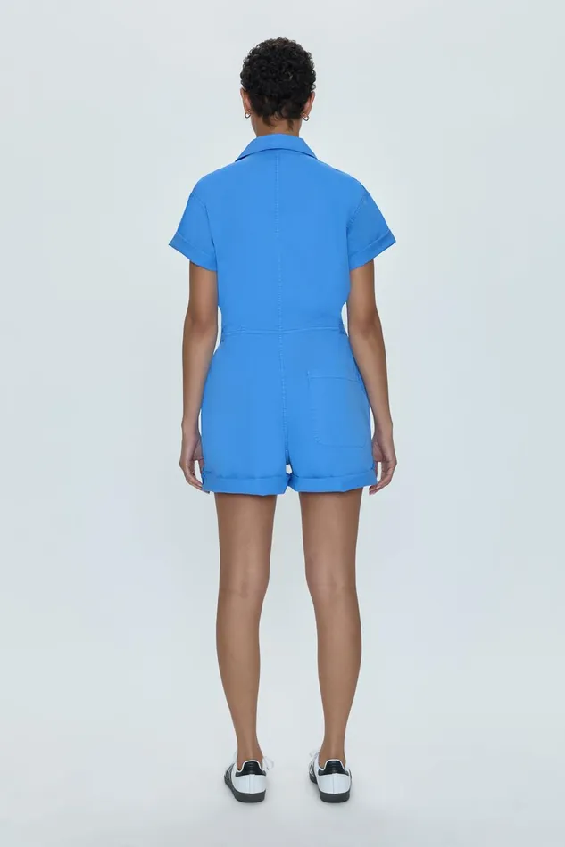 Pistola Denim Parker Short Sleeve Romper 8211 Azure Blue Women Jumpsuits and Rompers