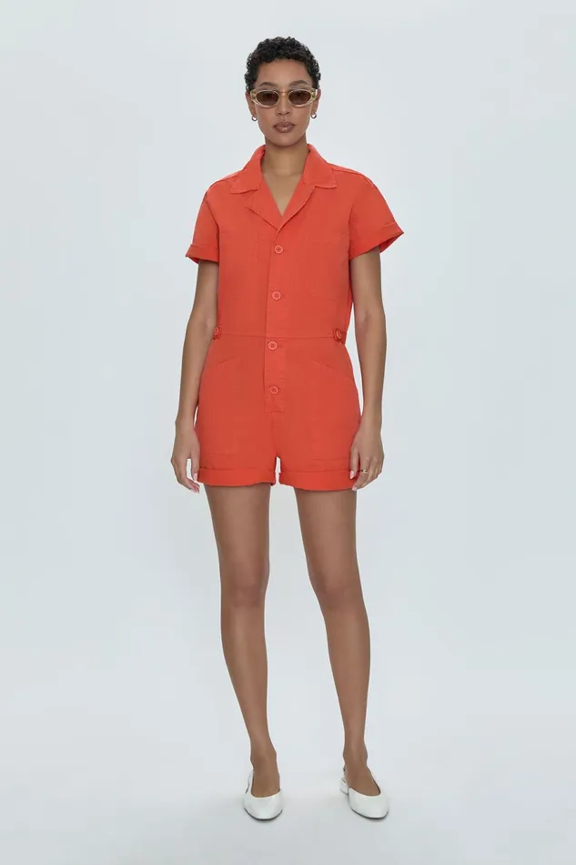 Pistola Denim Parker Short Sleeve Romper 8211 Blood Orange Women Jumpsuits and Rompers Pistola Denim Parker Short Sleeve Romper 8211 Blood Orange Women Jumpsuits and Rompers