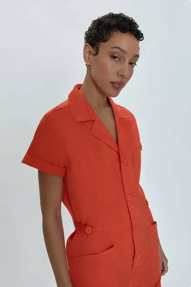 Pistola Denim Parker Short Sleeve Romper 8211 Blood Orange Women Jumpsuits and Rompers