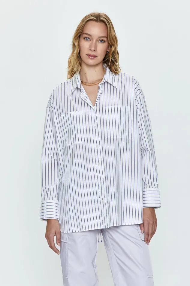 Pistola Denim Rena Button Down Shirt 8211 Violette Stripe Women Tops