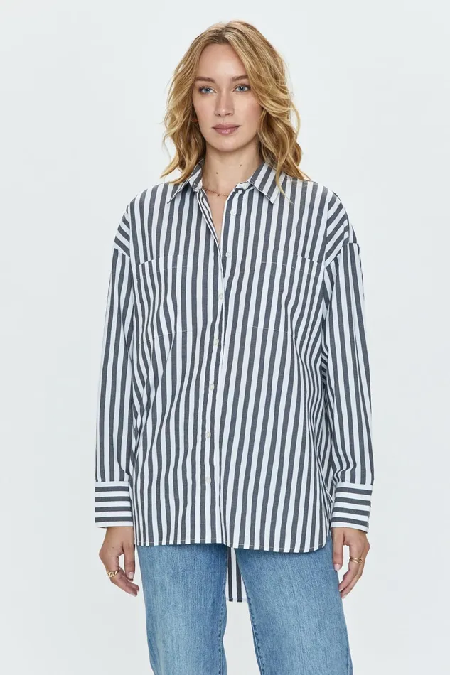 Pistola Denim Rena Button Down Tunic Shirt 8211 Alani Stripe Women Tops