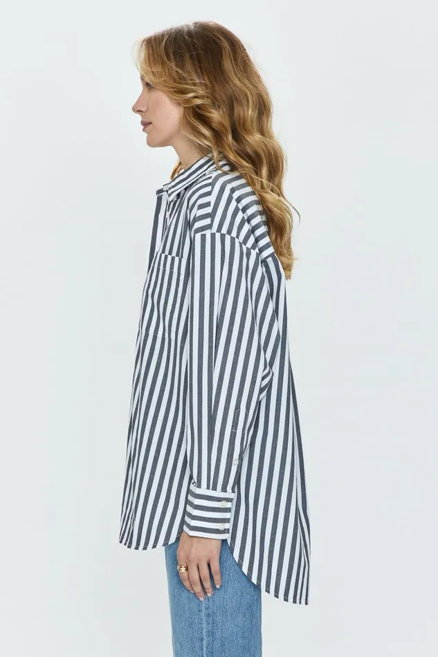 Pistola Denim Rena Button Down Tunic Shirt 8211 Alani Stripe Women Tops