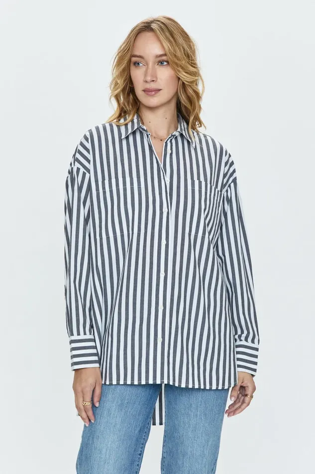 Pistola Denim Rena Button Down Tunic Shirt 8211 Alani Stripe Women Tops