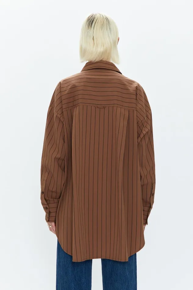 Pistola Denim Rena Button Down Tunic Shirt 8211 Chestnut Noir Stripe Women Tops