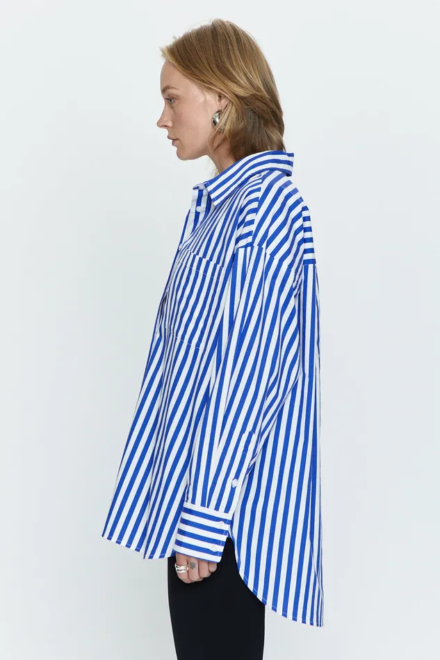 Pistola Denim Rena Button Down Tunic Shirt 8211 Cobalt Stripe Women Tops