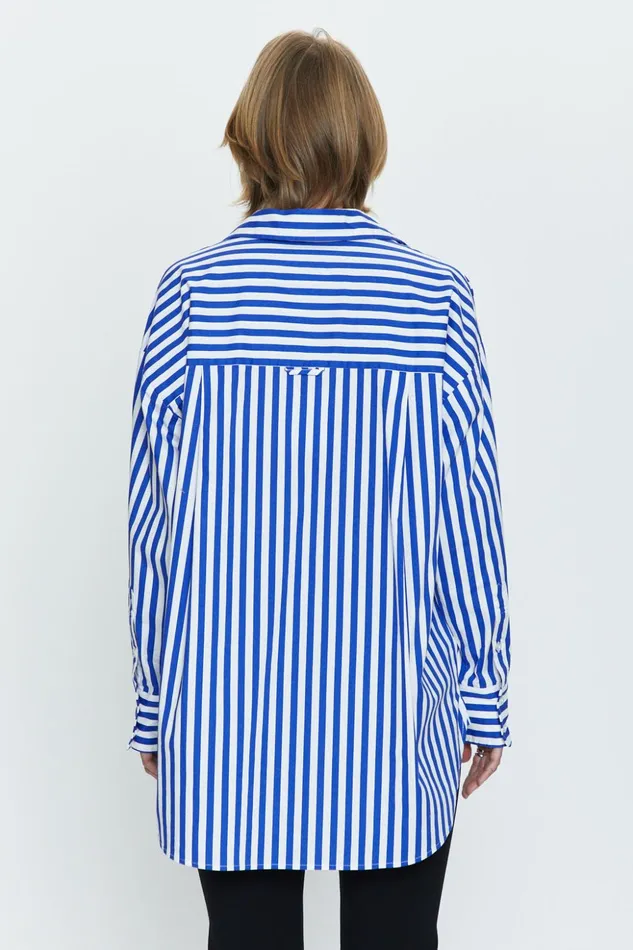 Pistola Denim Rena Button Down Tunic Shirt 8211 Cobalt Stripe Women Tops