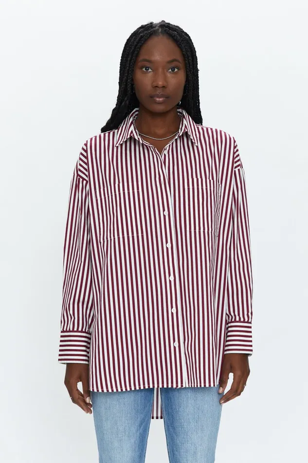 Pistola Denim Rena Button Down Tunic Shirt 8211 Ivory Bordeaux St Women Tops