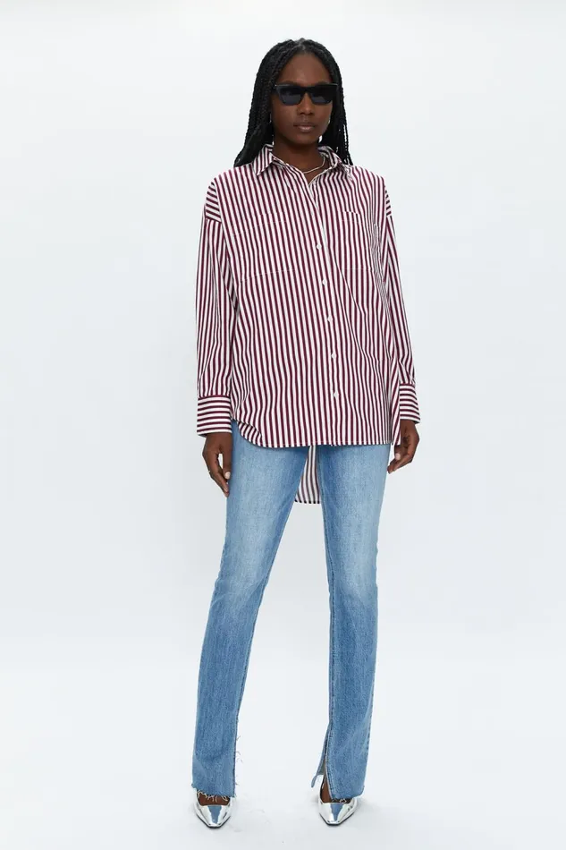 Pistola Denim Rena Button Down Tunic Shirt 8211 Ivory Bordeaux St Women Tops