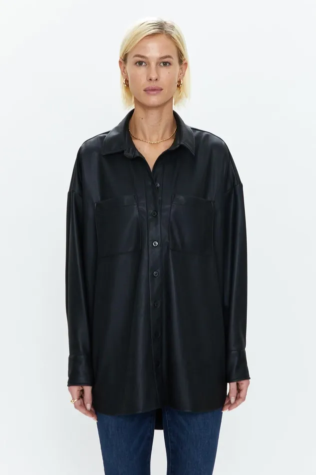 Pistola Denim Rena Button Down Tunic Shirt 8211 Slate Black Women Tops