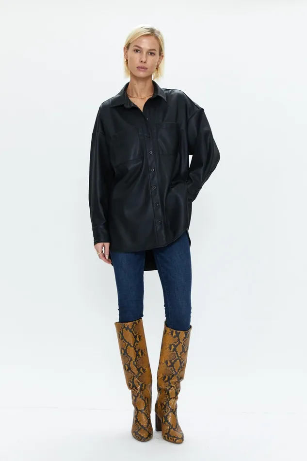 Pistola Denim Rena Button Down Tunic Shirt 8211 Slate Black Women Tops