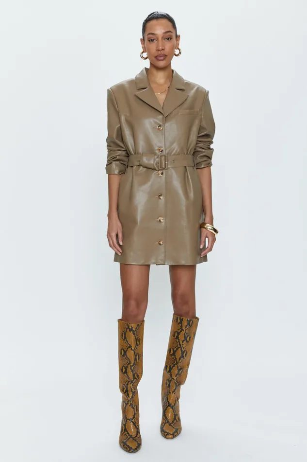 Pistola Denim Romina Belted Blazer Dress 8211 Taupe Women Dresses