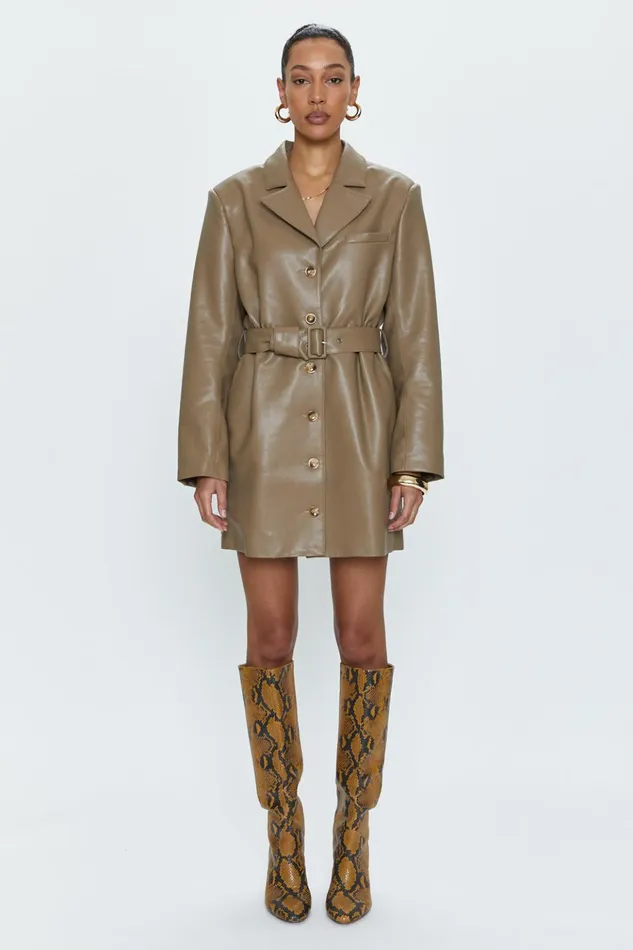 Pistola Denim Romina Belted Blazer Dress 8211 Taupe Women Dresses