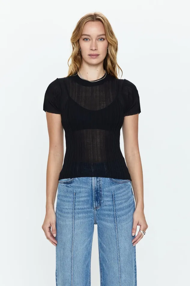 Pistola Denim Romy Short Sleeve Crew Neck Tee 8211 Noir Women Tops