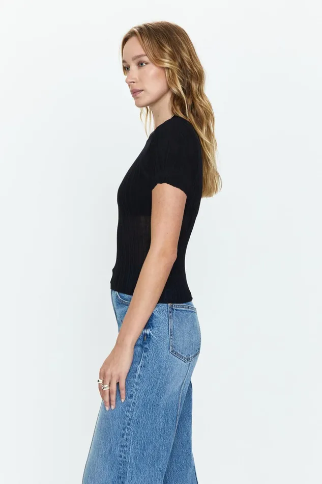 Pistola Denim Romy Short Sleeve Crew Neck Tee 8211 Noir Women Tops