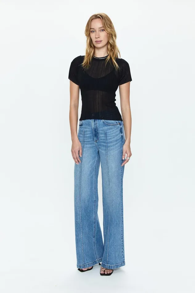 Pistola Denim Romy Short Sleeve Crew Neck Tee 8211 Noir Women Tops
