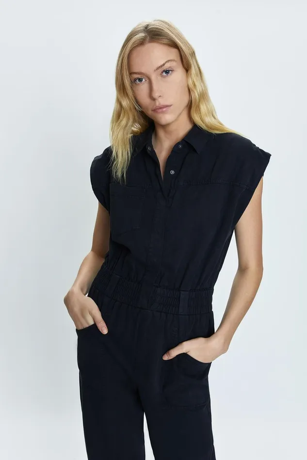 Pistola Denim Rosie Shoulder Pad Jumpsuit 8211 Fade To Black Women Jumpsuits and Rompers