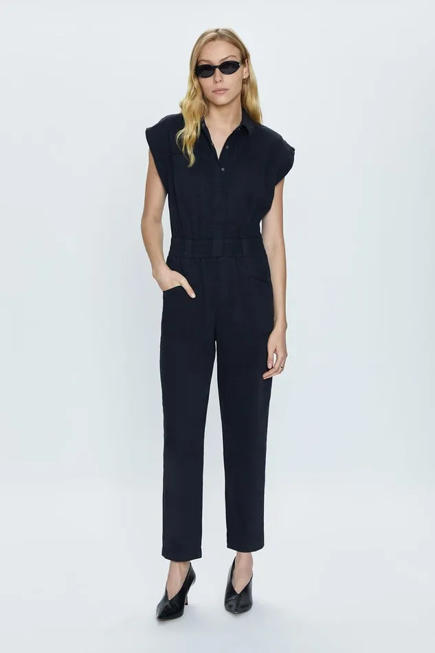 Pistola Denim Rosie Shoulder Pad Jumpsuit 8211 Fade To Black Women Jumpsuits and Rompers