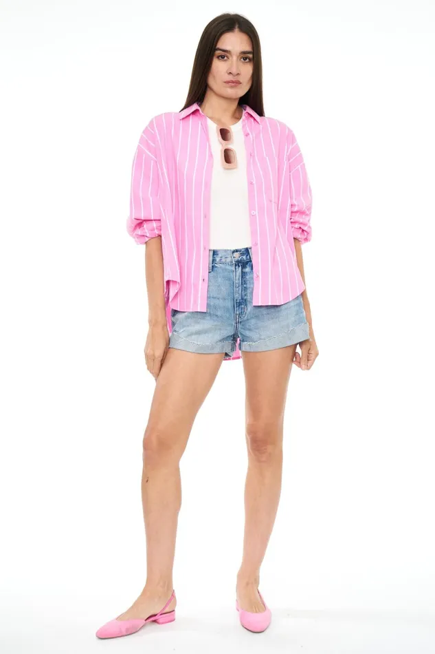 Pistola Denim Sloane Oversized Button Down Shirt 8211 Flamingo Stripe Women Tops