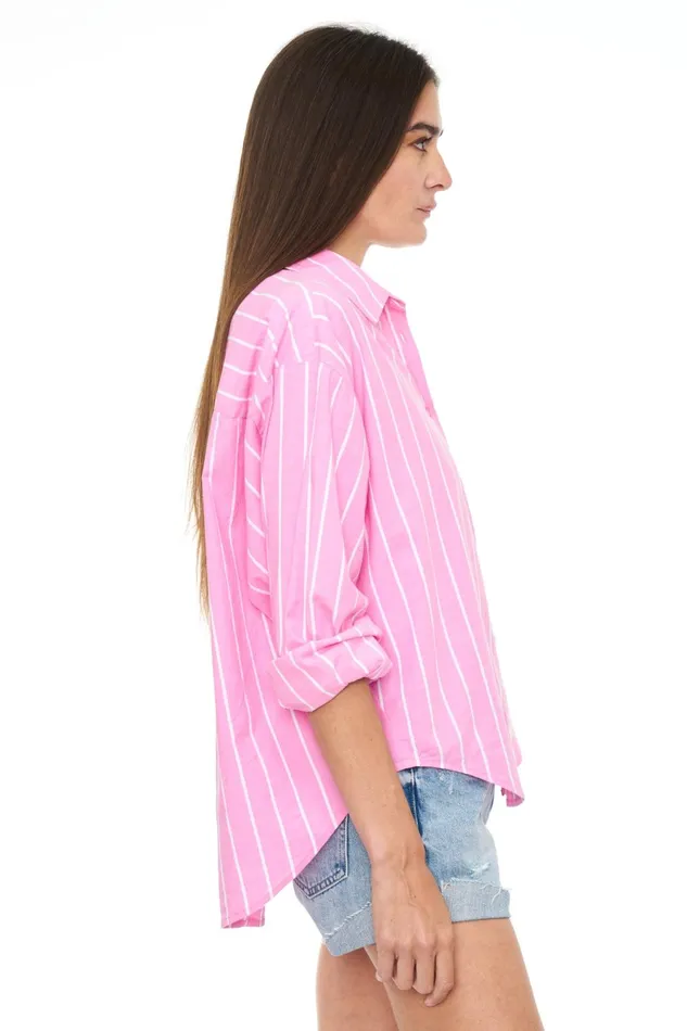 Pistola Denim Sloane Oversized Button Down Shirt 8211 Flamingo Stripe Women Tops