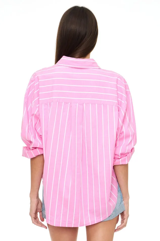 Pistola Denim Sloane Oversized Button Down Shirt 8211 Flamingo Stripe Women Tops