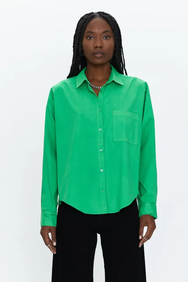 Pistola Denim Sloane Oversized Button Down Shirt 8211 Green Apple Women Tops