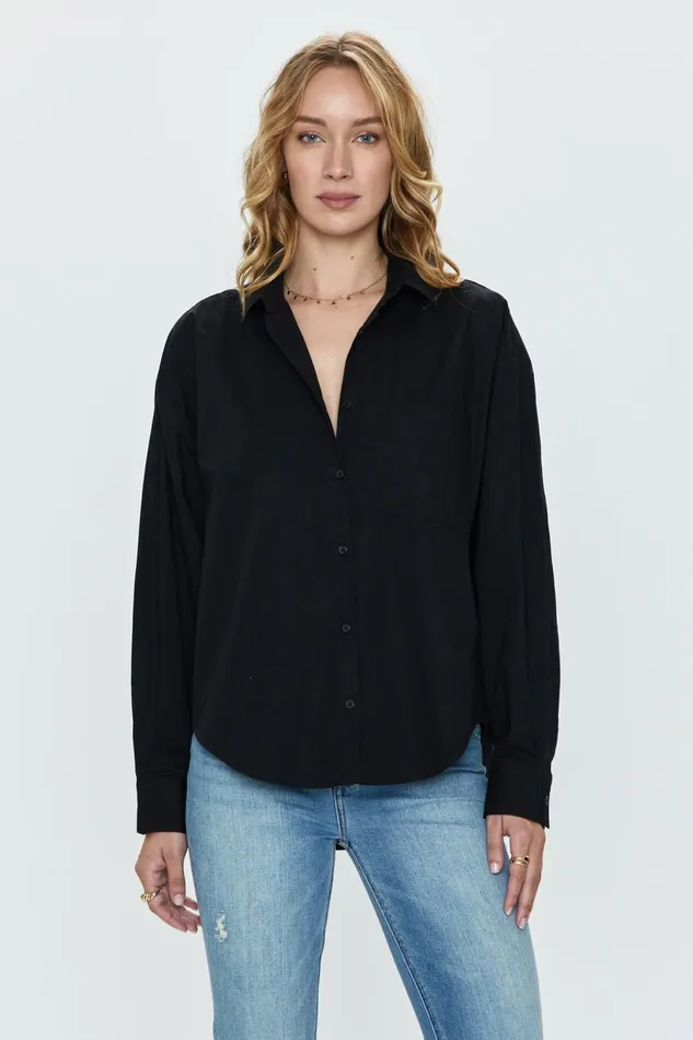 Pistola Denim Sloane Oversized Button Down Shirt 8211 Noir Women Tops