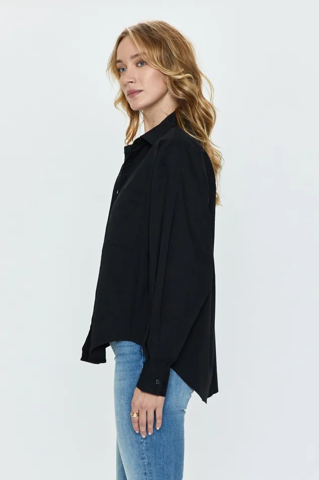 Pistola Denim Sloane Oversized Button Down Shirt 8211 Noir Women Tops