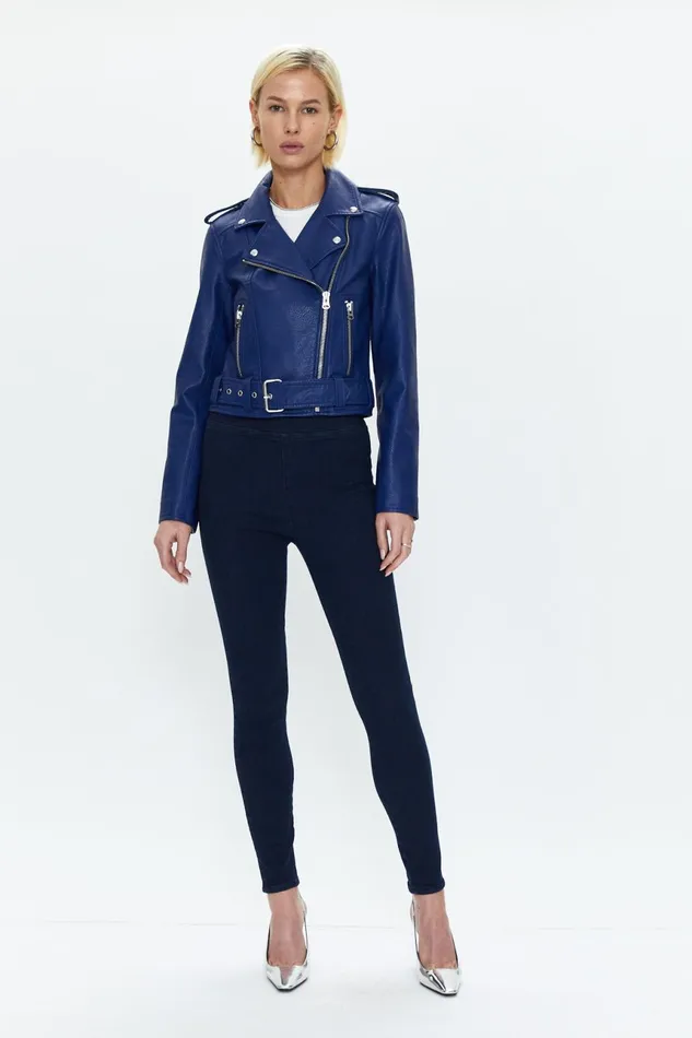 Pistola Denim Tracy Cropped Moto Jacket 8211 Electric Blue Women Jackets and Outerwear