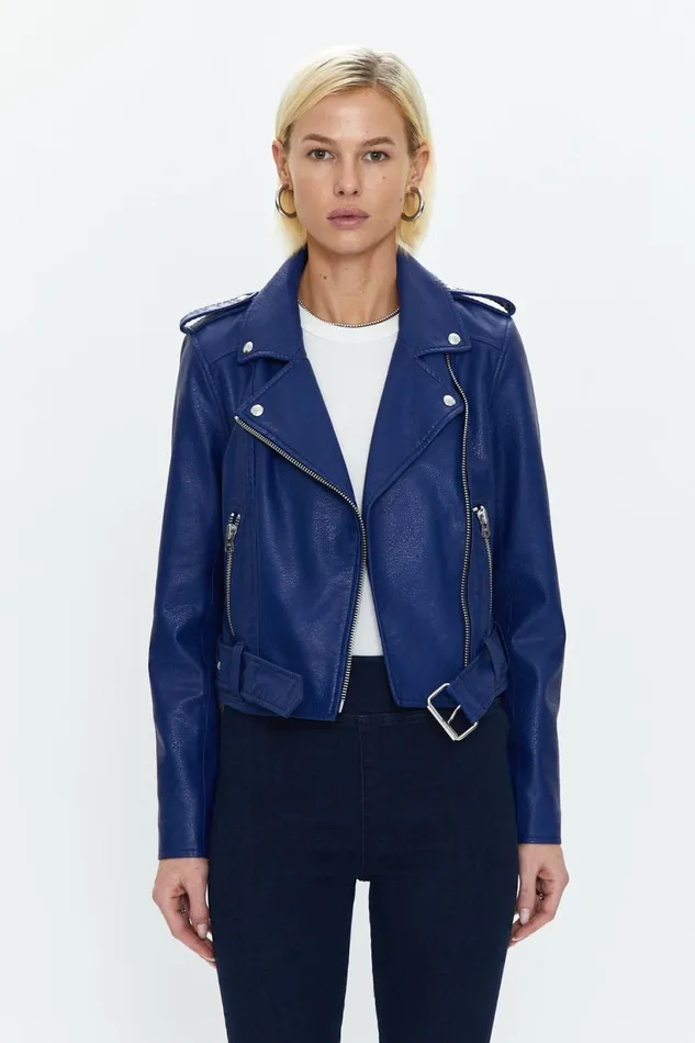 Pistola Denim Tracy Cropped Moto Jacket 8211 Electric Blue Women Jackets and Outerwear