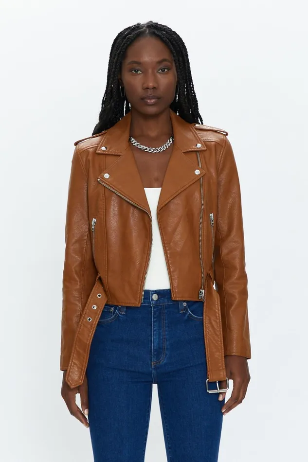 Pistola Denim Tracy Moto Jacket 8211 Cognac Women Jackets and Outerwear