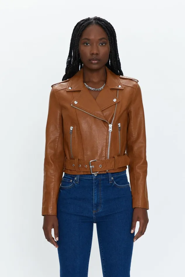 Pistola Denim Tracy Moto Jacket 8211 Cognac Women Jackets and Outerwear