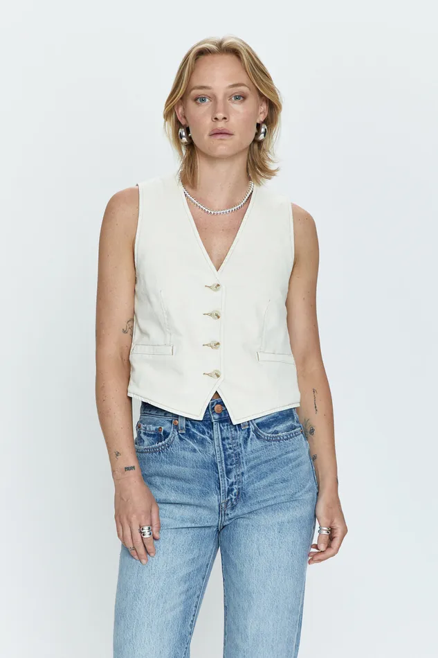 Pistola Denim Vero Cropped Vest 8211 Ecru Women Denim