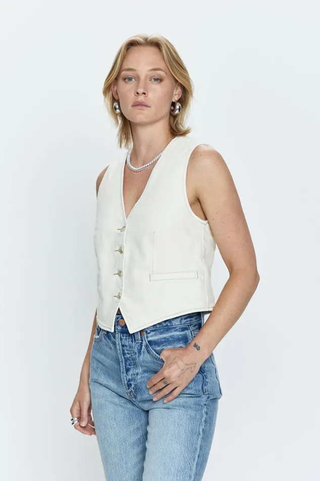 Pistola Denim Vero Cropped Vest 8211 Ecru Women Denim