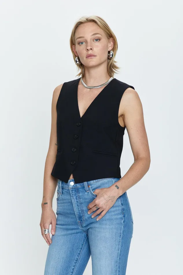 Pistola Denim Vero Fitted Vest 8211 Black Women Tops