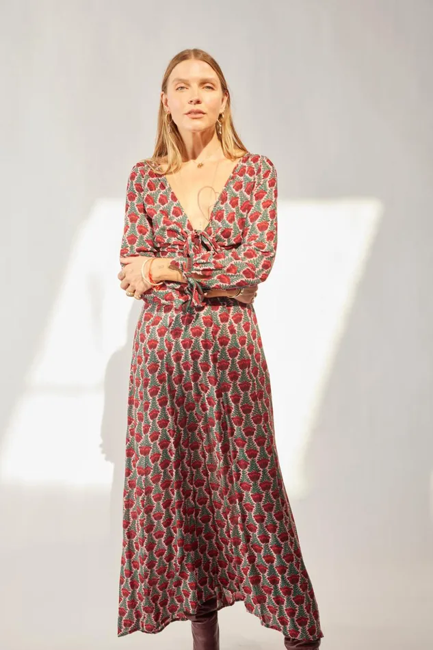 Reese Dress Tulip Print Venetian Red Women Natalie Martin Dresses