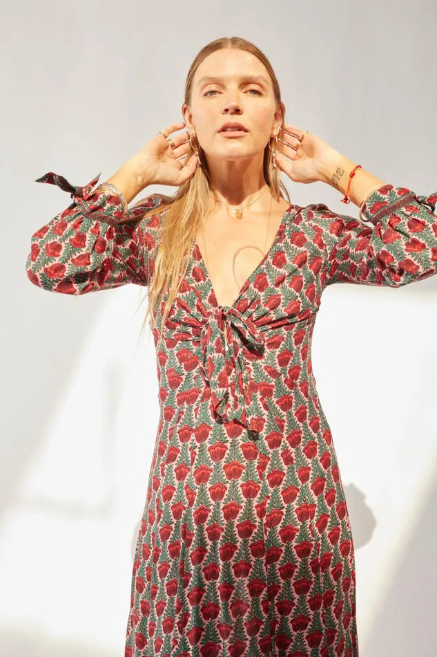Reese Dress Tulip Print Venetian Red Women Natalie Martin Dresses