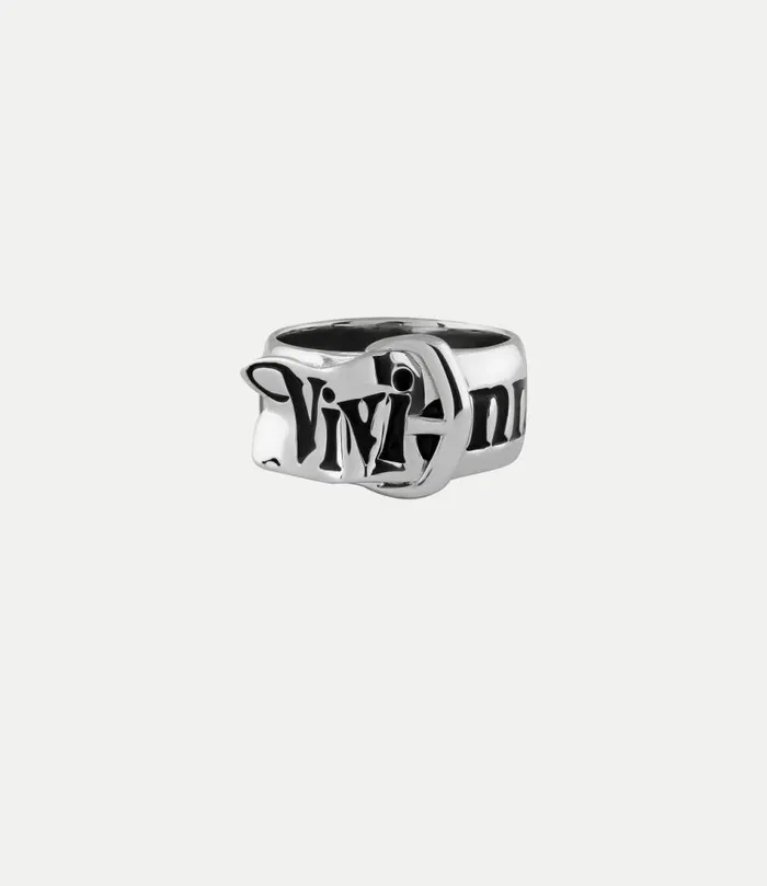 Rings WomenMen Vivienne Westwood Belt Ring In PlatinumBlackEnamel