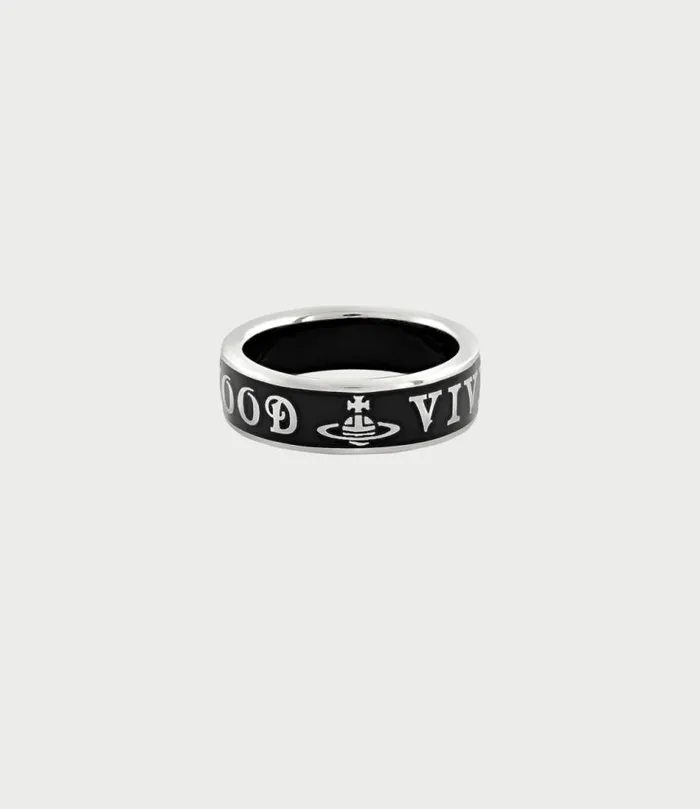 Rings WomenMen Vivienne Westwood Conduit Street Ring In PlatinumBlackEnamel
