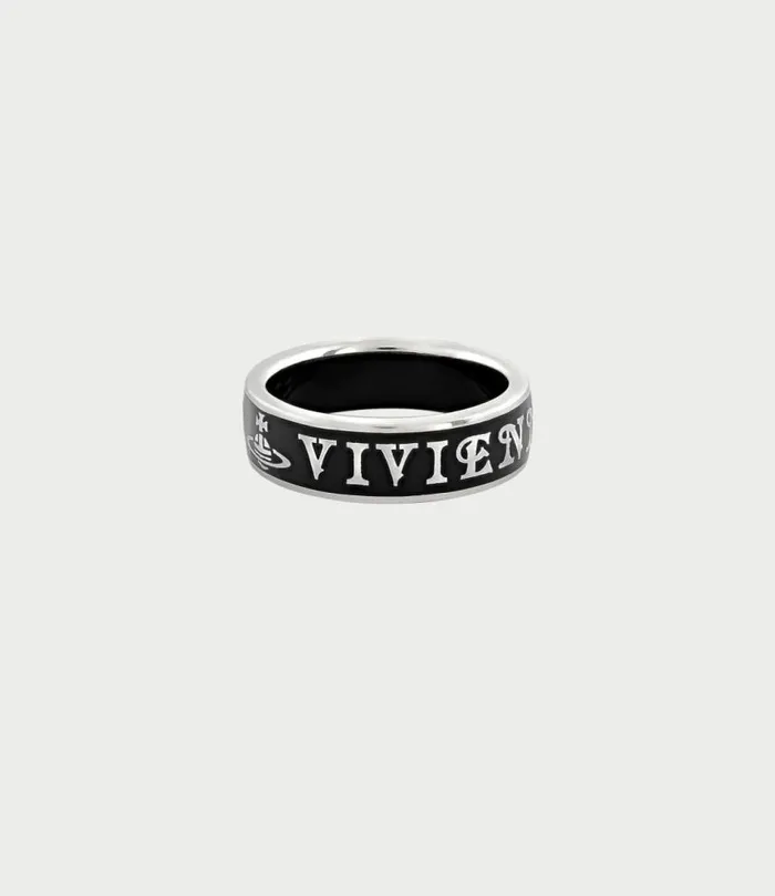 Rings WomenMen Vivienne Westwood Conduit Street Ring In PlatinumBlackEnamel