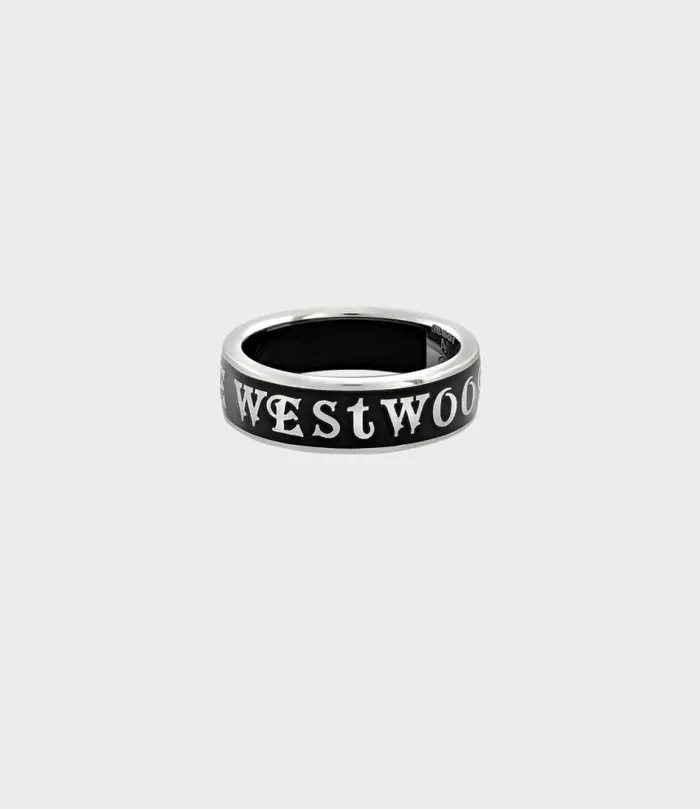 Rings WomenMen Vivienne Westwood Conduit Street Ring In PlatinumBlackEnamel