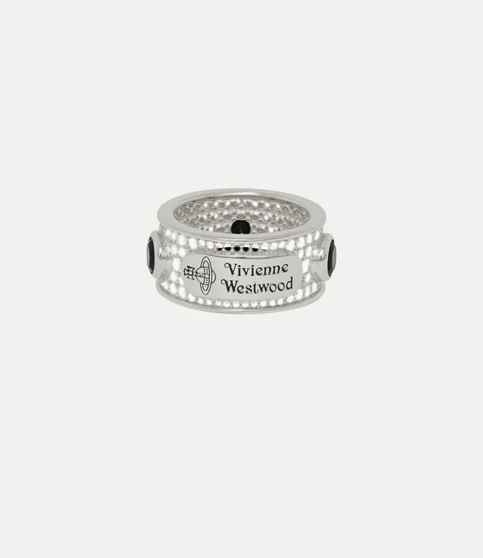 Rings WomenMen Vivienne Westwood Ferruccio Ring In PlatinumWhiteBlackCzBlackPatina