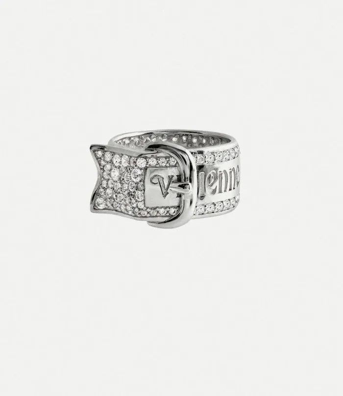 Rings WomenMen Vivienne Westwood Pave Belt Ring In PlatinumWhiteCz