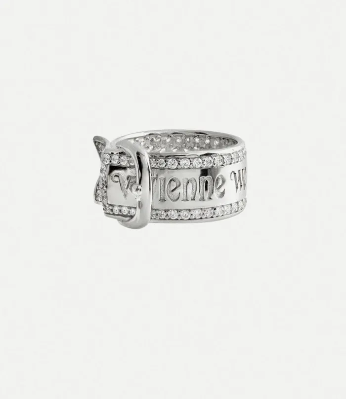 Rings WomenMen Vivienne Westwood Pave Belt Ring In PlatinumWhiteCz