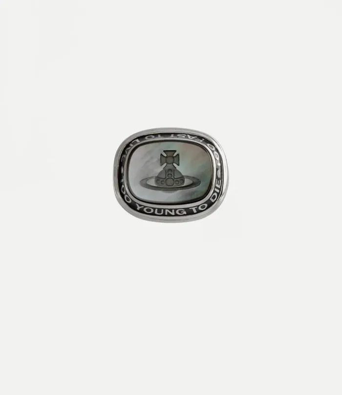 Rings Women Vivienne Westwood Damiano Ring In PlatinumGreyMopBlackResin