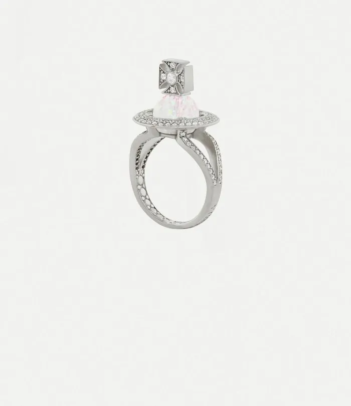Rings Women Vivienne Westwood Eabha Ring In PlatinumBlueGreySyntheticOpalWhiteCz
