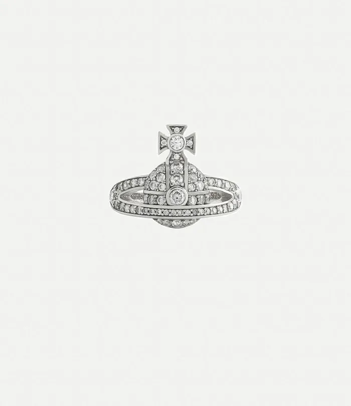 Rings Women Vivienne Westwood Mini Orb Ring In PlatinumWhiteCz