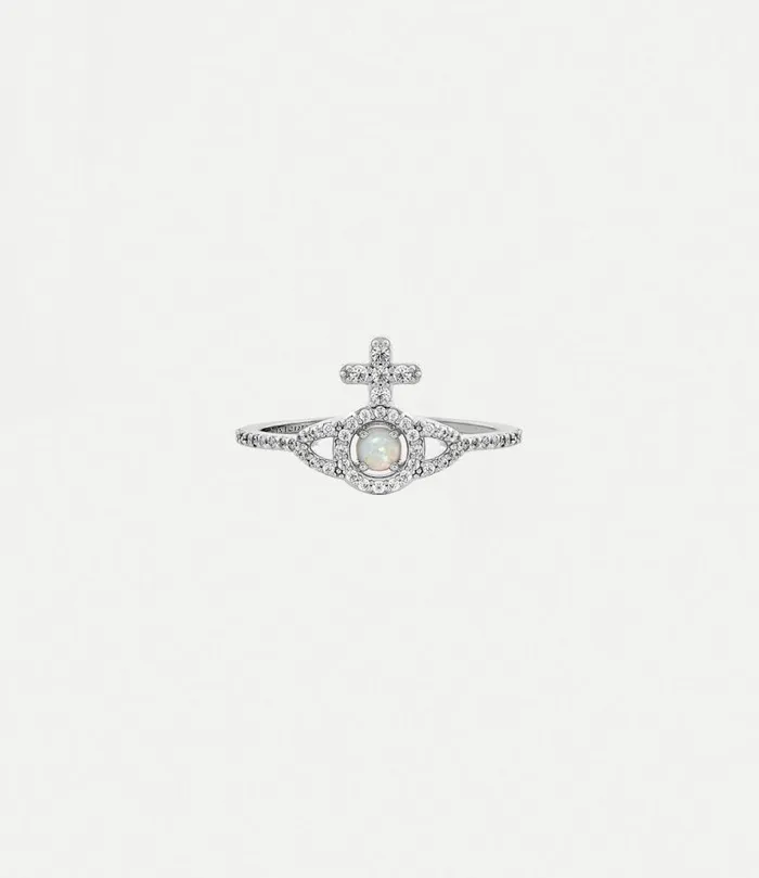 Rings Women Vivienne Westwood Olympia Ring In PlatinumWhiteCzWhiteSyntheticOpal Rings Women Vivienne Westwood Olympia Ring In PlatinumWhiteCzWhiteSyntheticOpal