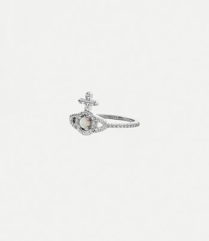 Rings Women Vivienne Westwood Olympia Ring In PlatinumWhiteCzWhiteSyntheticOpal